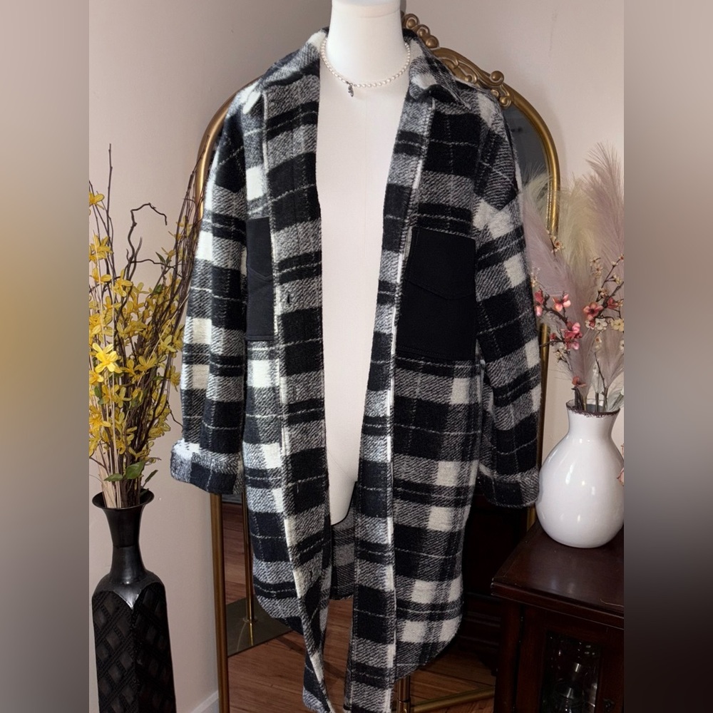 Zara Flannel button up Jacket Classic Plaid Black and white size S - Picture 2 of 13
